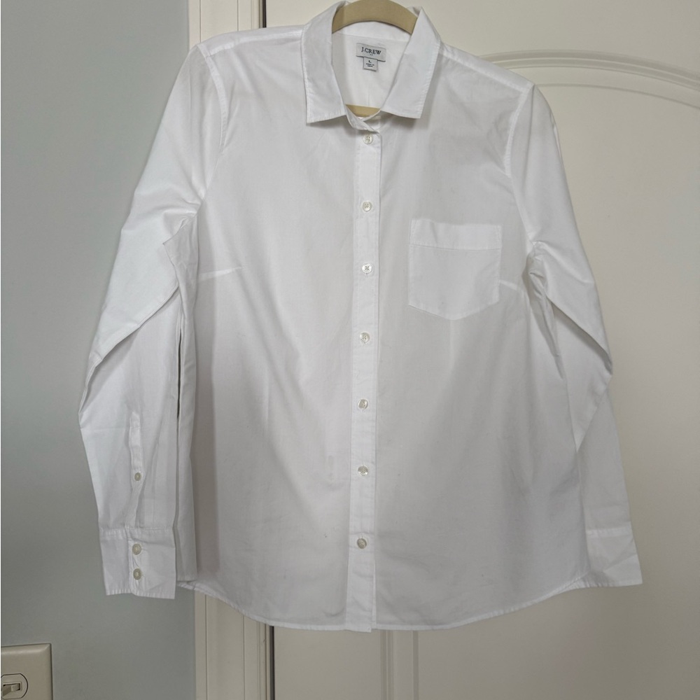 J. Crew White Dress Long-Sleeved Button-Up
